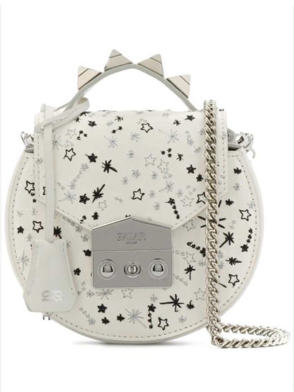 Salar Milano Carol Leather Star Embroidered Multi Bag Milk Black Silver